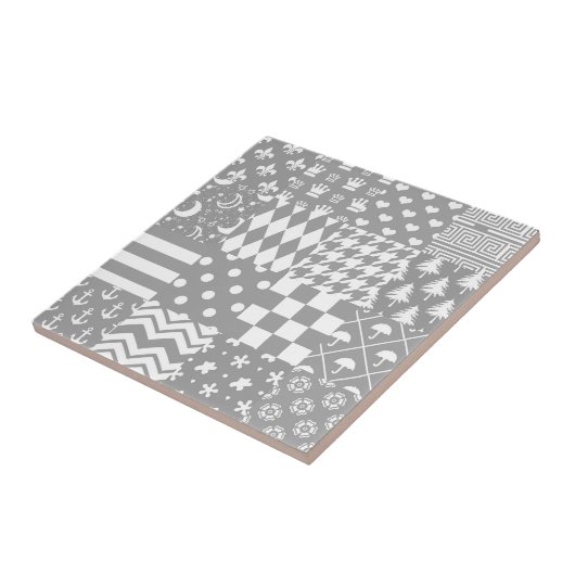 Grijs Wit Gemengde Patchwork Ontwerp Tegeltje (Zijkant)