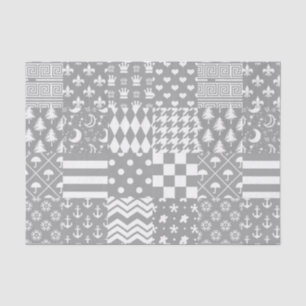 Grijs Wit Gemengde Patchwork Ontwerp Tissuepapier