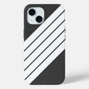 Grijs Wit Gestreept 70s 80s Classic Retro Stripes iPhone 15 Case