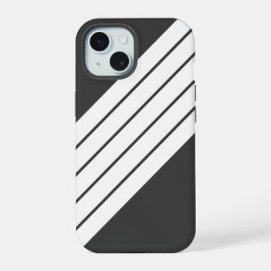 Grijs Wit Gestreept 70s 80s Classic Retro Stripes iPhone 15 Case