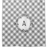 Grijs Wit Gingham Floral Wreath Initiaal Land Douchegordijn (Voorkant)