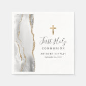 Grijs Wit Goud Agaat Eerste Heilige Communie Servet (Voorkant)