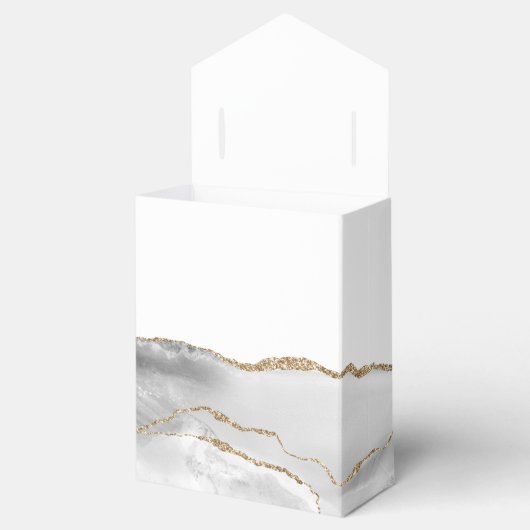 Grijs Wit Goud Agaat Script Eerste Communie Bedankdoosjes (Geopend)