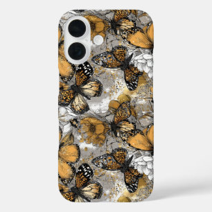 Grijs Wit Goud Bloemmotieven Elegant iPhone 16 Hoesje