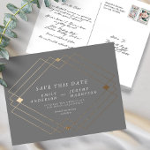 Grijs & Wit Goud Deco Lijnen Save The Date Wedding Briefkaart