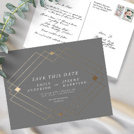 Grijs & Wit Goud Deco Lijnen Save The Date Wedding Briefkaart