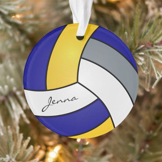 Grijs, Wit, Goud en Blauw Volleybal Ornament (Boom)