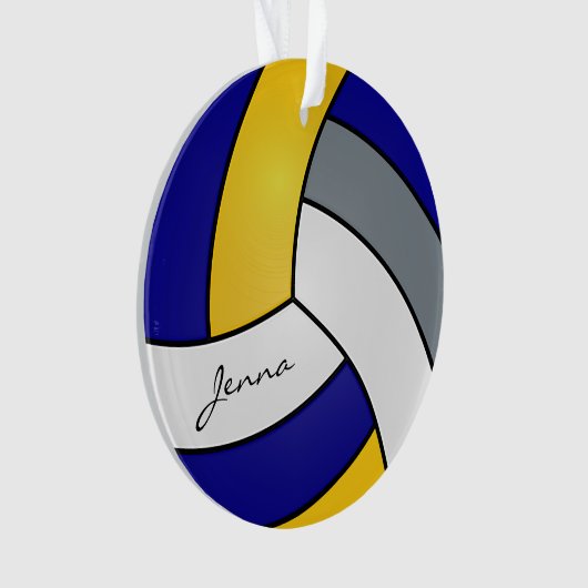 Grijs, Wit, Goud en Blauw Volleybal Ornament (voorkant)