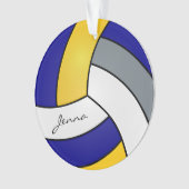 Grijs, Wit, Goud en Blauw Volleybal Ornament (voorkant)