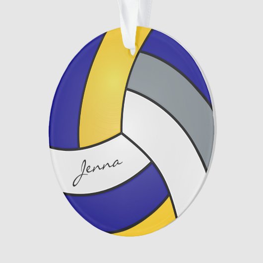 Grijs, Wit, Goud en Blauw Volleybal Ornament (voorkant)