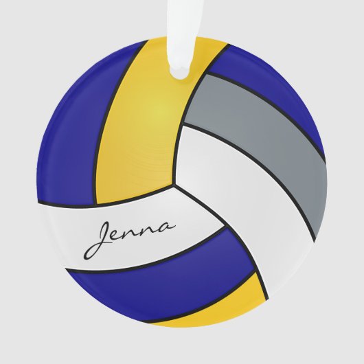 Grijs, Wit, Goud en Blauw Volleybal Ornament (voorkant)