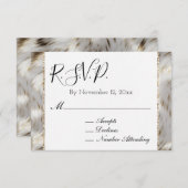 Grijs Wit Goud Faux Fur RSVP Informatiekaartje (Voorkant / Achterkant)