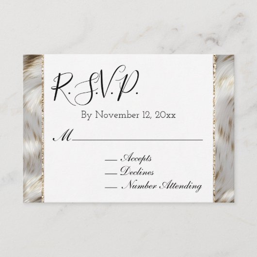 Grijs Wit Goud Faux Fur RSVP Informatiekaartje (Voorkant)