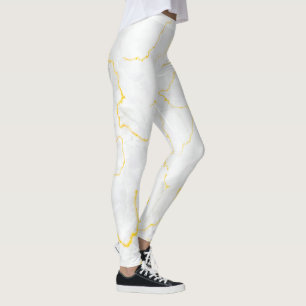 Grijs wit goud folie marmeren patroon leggings