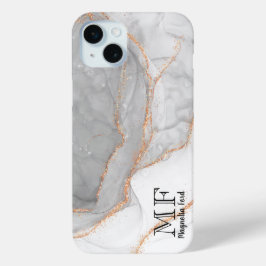 Grijs Wit Goud Glitter Marmer  iPhone 15 Mini Hoesje