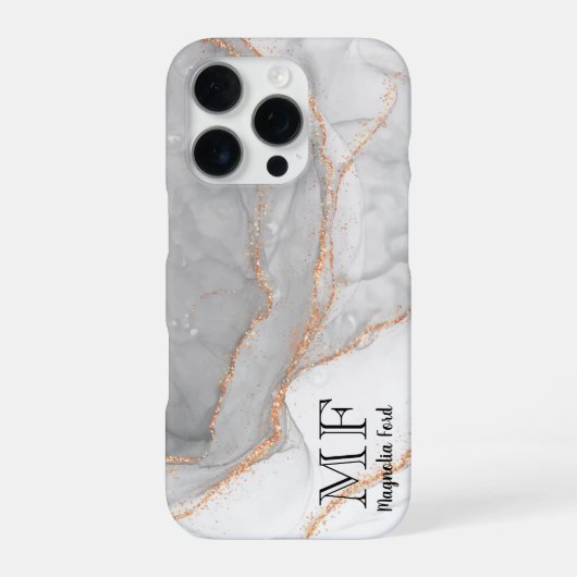 Grijs Wit Goud Glitter Marmer iPhone Hoesje (Achterkant)