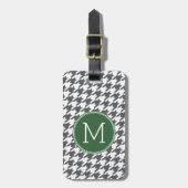 Grijs Wit Groen Houndstooth Patroon Monogram Bagagelabel (Voorkant verticaal)