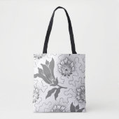  grijs wit groot Floral roestachtig patroon Tote Bag (Voorkant)