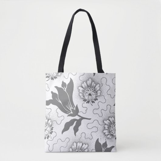  grijs wit groot Floral roestachtig patroon Tote Bag (Voorkant)