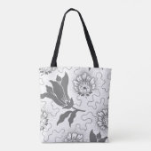  grijs wit groot Floral roestachtig patroon Tote Bag (Achterkant)