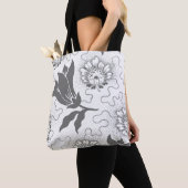  grijs wit groot Floral roestachtig patroon Tote Bag (Dichtbij)