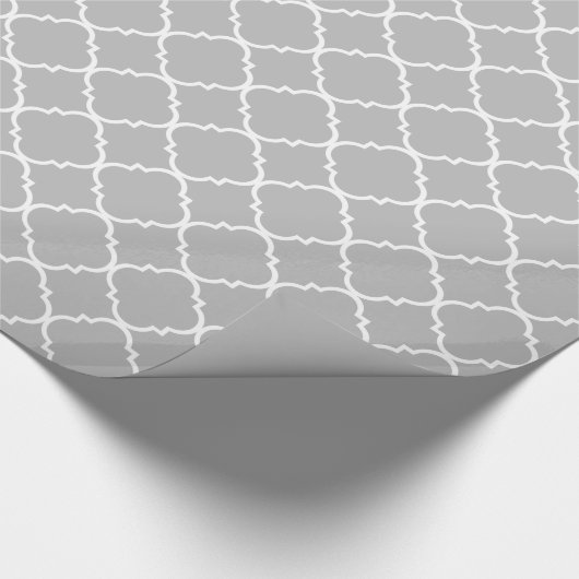 Grijs Wit Groot Quatrefoil Patroon Cadeaupapier (Hoek)