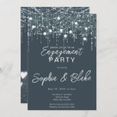 Grijs & Wit Hangende Lichten Verlovingsfeest Kaart (Voorkant / Achterkant)