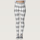 Grijs Wit Harlequin Diamonds Patroon Design Leggings (Voorkant)