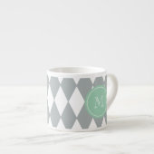 Grijs wit Harlequin Patroon, Mint Groen Monogram Espresso Kop (Voorkant rechts)