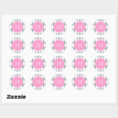 Grijs wit Harlequin Patroon, Roze Monogram Ronde Sticker (Vel)