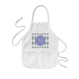 Grijs wit Harlequin Patroon, Violet Monogram Kinder Schort