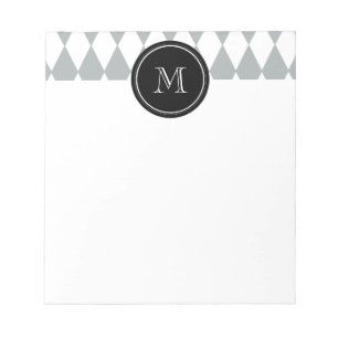 grijs wit harlequin patroon, zwart monogram notitieblok