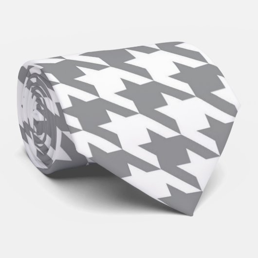 Grijs & Wit Houndstooth stropdas (Opgerold)