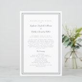 Grijs & Wit Huwelijksscript Chic Ceremonie Program (Staand voorkant)