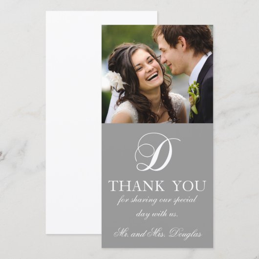 Grijs Wit Initiaal D bruiloft Dank u fotokaart Bedankkaart (Voorkant / Achterkant)