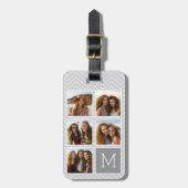 Grijs Wit Instagram 5 Fotocollage Monogram Bagagelabel (Voorkant verticaal)