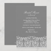 Grijs & wit kant | Uitnodiging voor bruidsdouche (Voorkant / Achterkant)