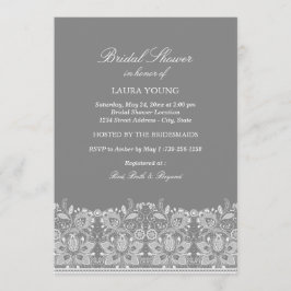 Grijs & wit kant | Uitnodiging voor bruidsdouche