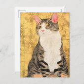  grijs wit kattenportret feestdagenkaart (Voorkant / Achterkant)