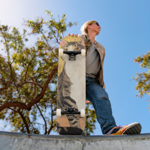grijs wit kattenportret persoonlijk skateboard