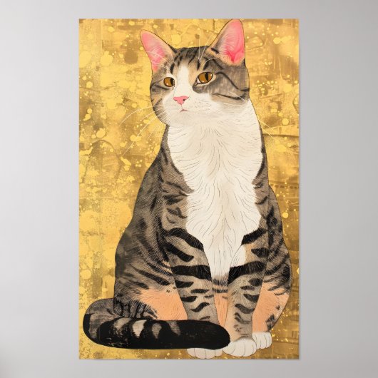 grijs wit kattenportret poster (Voorkant)