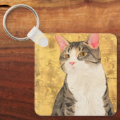  grijs wit kattenportret sleutelhanger (Voorkant)