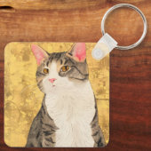  grijs wit kattenportret sleutelhanger (Achterkant)