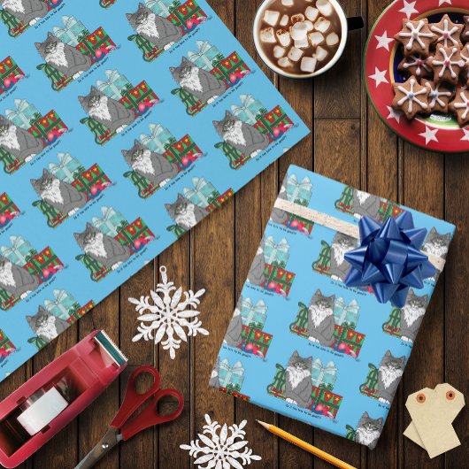 Grijs Wit Kerstmiskitten Cadeaupapier