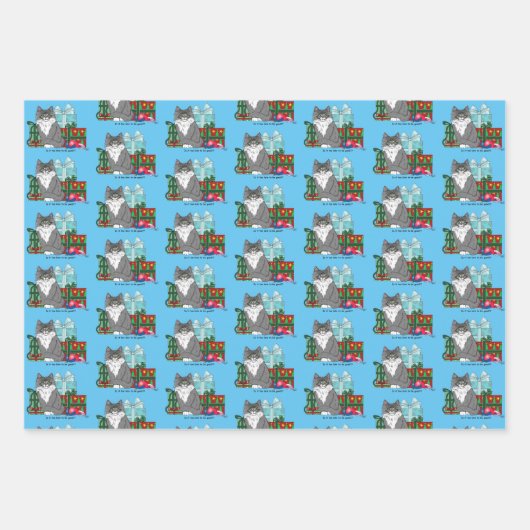 Grijs Wit Kerstmiskitten Inpakpapier Vel (Voorkant)