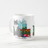 Grijs Wit Kerstmiskitten Koffiemok (Voorkant links)