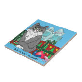 Grijs Wit Kerstmiskitten Tegeltje (Zijkant)