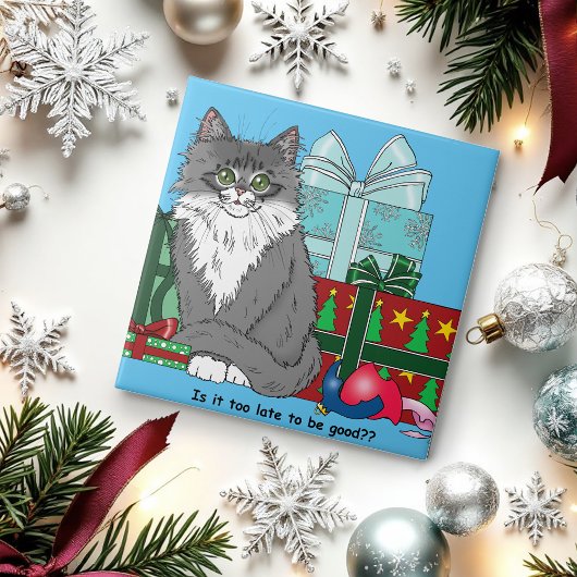 Grijs Wit Kerstmiskitten Tegeltje