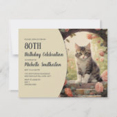 Grijs Wit Kitten Boog 80e Verjaardag Kaart (Voorkant)