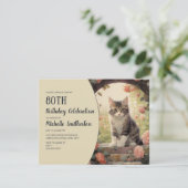 Grijs Wit Kitten Boog 80e Verjaardag Kaart (Staand voorkant)